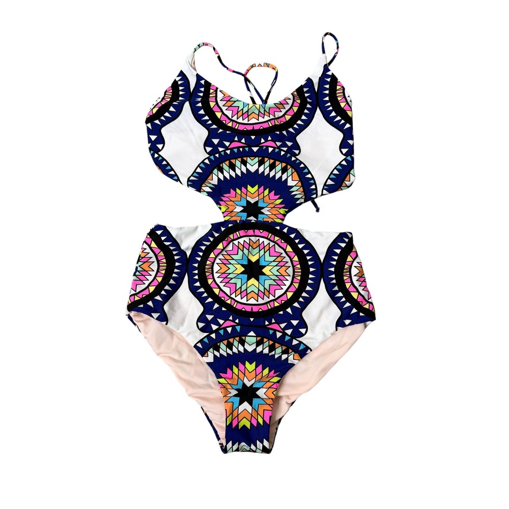 Mara Hoffman Geometric Print Cutout Monokini One Piece Swimsuit XS Multicolor